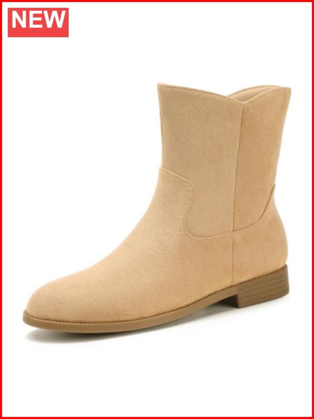 Womens Flat Ankle Boots Stacked Low Heel Booties Side Zip